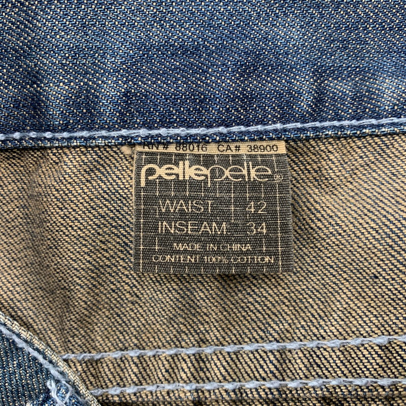 【中古品】【メンズ】 PELLE PELLE ペレペレ PAINT TAPERED DENIM PANTS ペイント テイパード デニム パンツ ズボン ボトムス 157-260528-ya-04-izu サイズ：42×34 カラー：インディゴ 万代Net店