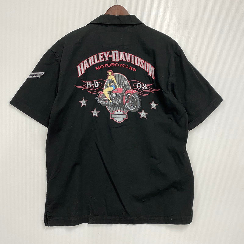 【中古品】【メンズ】 HARLEY DAVIDSON ハーレーダビッドソン BACK PIN-UP GIRL S/S SHIRT 96071-09VM バック ピンナップ ガール ショートスリーブ シャツ 半袖 146-260607-as-26-izu サイズ：M カラー：ブラック 万代Net店