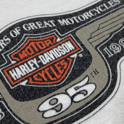 【中古品】【メンズ】 HARLEY DAVIDSON ハーレーダビッドソン 1903-1998 95TH EMBLEM PRINT S/S TEE プリント ショートスリーブ Tシャツ USA製 半袖 トップス 146-260607-as-31-izu サイズ：L カラー：ホワイト 万代Net店
