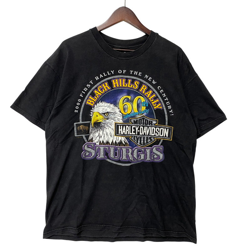 【中古品】【メンズ】 HARLEY DAVIDSON ハーレーダビッドソン c1997 c2000 BLACK HILLS RALLY 60TH EAGLE PRINT SS TEE プリント 半袖 Tシャツ USA製 146-260527-as-26-izu サイズ：L カラー：ブラック 万代Net店
