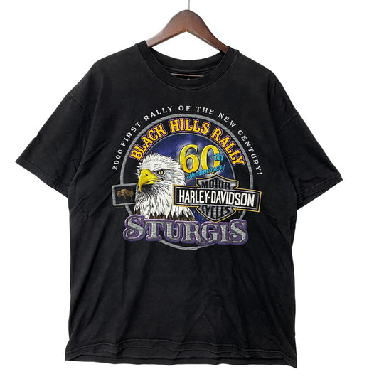 【中古品】【メンズ】 HARLEY DAVIDSON ハーレーダビッドソン c1997 c2000 BLACK HILLS RALLY 60TH EAGLE PRINT SS TEE プリント 半袖 Tシャツ USA製 146-260527-as-26-izu サイズ：L カラー：ブラック 万代Net店