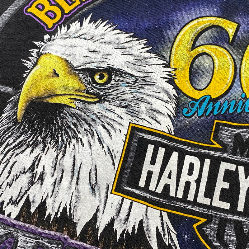 【中古品】【メンズ】 HARLEY DAVIDSON ハーレーダビッドソン c1997 c2000 BLACK HILLS RALLY 60TH EAGLE PRINT SS TEE プリント 半袖 Tシャツ USA製 146-260527-as-26-izu サイズ：L カラー：ブラック 万代Net店