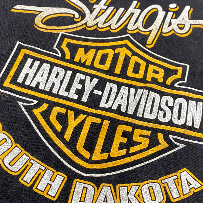 【中古品】【メンズ】 HARLEY DAVIDSON ハーレーダビッドソン c1997 c2000 BLACK HILLS RALLY 60TH EAGLE PRINT SS TEE プリント 半袖 Tシャツ USA製 146-260527-as-26-izu サイズ：L カラー：ブラック 万代Net店