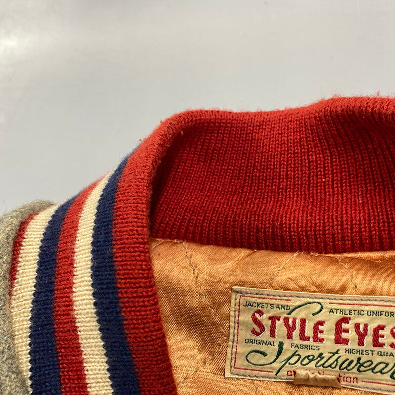 【現状渡し品】【メンズ】 STYLE EYES スタイルアイズ 東洋エンタープライズ M16487 M16488 CROSS PATCH WOOL LEATHER STADIUM JACKET クロス パッチ ウール レザー スタジアム ジャケット アウター 146-260525-cs-02-izu サイズ：40 カラー：グレー×ベージュ 万代Net店