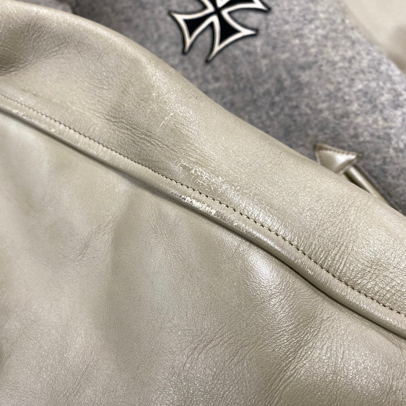 【現状渡し品】【メンズ】 STYLE EYES スタイルアイズ 東洋エンタープライズ M16487 M16488 CROSS PATCH WOOL LEATHER STADIUM JACKET クロス パッチ ウール レザー スタジアム ジャケット アウター 146-260525-cs-02-izu サイズ：40 カラー：グレー×ベージュ 万代Net店