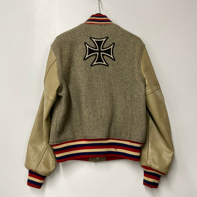 【現状渡し品】【メンズ】 STYLE EYES スタイルアイズ 東洋エンタープライズ M16487 M16488 CROSS PATCH WOOL LEATHER STADIUM JACKET クロス パッチ ウール レザー スタジアム ジャケット アウター 146-260525-cs-02-izu サイズ：40 カラー：グレー×ベージュ 万代Net店