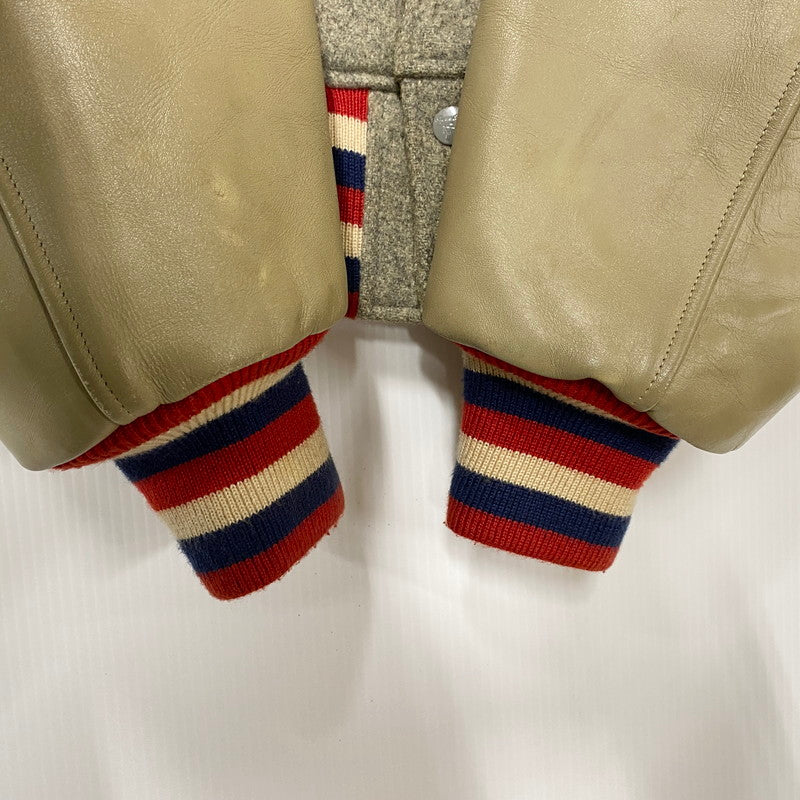 【現状渡し品】【メンズ】 STYLE EYES スタイルアイズ 東洋エンタープライズ M16487 M16488 CROSS PATCH WOOL LEATHER STADIUM JACKET クロス パッチ ウール レザー スタジアム ジャケット アウター 146-260525-cs-02-izu サイズ：40 カラー：グレー×ベージュ 万代Net店
