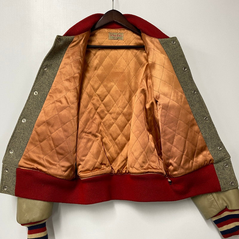 【現状渡し品】【メンズ】 STYLE EYES スタイルアイズ 東洋エンタープライズ M16487 M16488 CROSS PATCH WOOL LEATHER STADIUM JACKET クロス パッチ ウール レザー スタジアム ジャケット アウター 146-260525-cs-02-izu サイズ：40 カラー：グレー×ベージュ 万代Net店