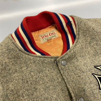 【現状渡し品】【メンズ】 STYLE EYES スタイルアイズ 東洋エンタープライズ M16487 M16488 CROSS PATCH WOOL LEATHER STADIUM JACKET クロス パッチ ウール レザー スタジアム ジャケット アウター 146-260525-cs-02-izu サイズ：40 カラー：グレー×ベージュ 万代Net店