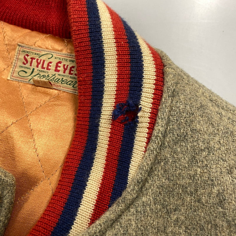 【現状渡し品】【メンズ】 STYLE EYES スタイルアイズ 東洋エンタープライズ M16487 M16488 CROSS PATCH WOOL LEATHER STADIUM JACKET クロス パッチ ウール レザー スタジアム ジャケット アウター 146-260525-cs-02-izu サイズ：40 カラー：グレー×ベージュ 万代Net店