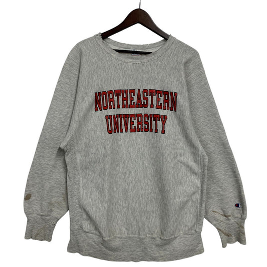 【現状渡し品】【メンズ】 CHAMPION チャンピオン 90S 刺繍タグ NORTHEASTERN UNIVERSITY REVERSE WEAVE SWEAT SHIRT ノースイースタン ユニバーシティ リバース ウィーブ スウェット シャツ トップス 長袖 146-260525-cs-14-izu サイズ：XL カラー：グレー 万代Net店
