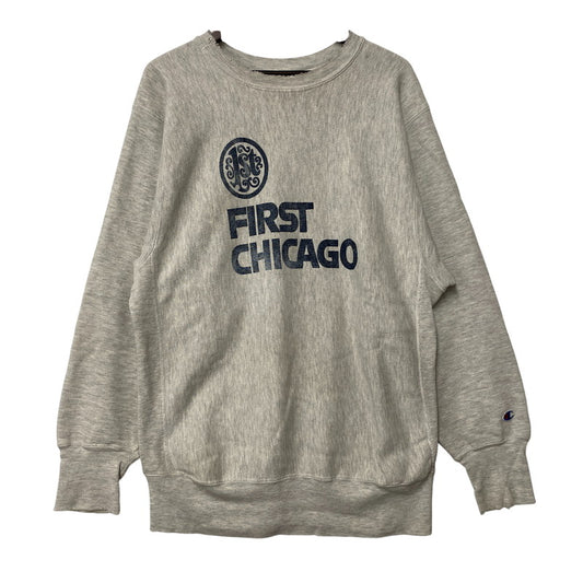【現状渡し品】【メンズ】 CHAMPION チャンピオン 90S 刺繍タグ FIRST CHICAGO REVERSE WEAVE SWEAT SHIRTファースト・シカゴ リバース・ウィーブ スウェットシャツ トップス 長袖 146-260529-ya-12-izu サイズ：XL カラー：グレー 万代Net店