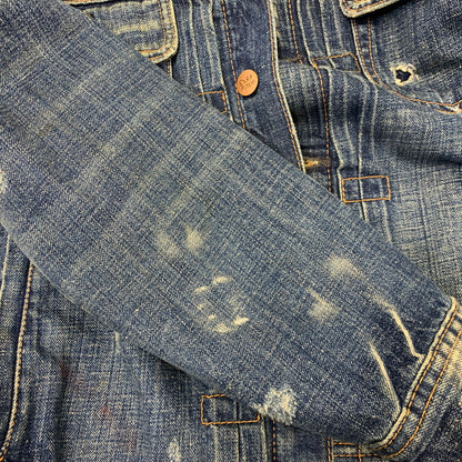 【中古品】【メンズ】 EZRA FITCH エズラフィッチ DAMAGE DENIM JACKET ダメージ デニム ジャケット アウター 145-260714-cs-16-izu サイズ：S カラー：インディゴ 万代Net店