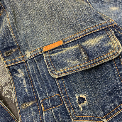 【中古品】【メンズ】 EZRA FITCH エズラフィッチ DAMAGE DENIM JACKET ダメージ デニム ジャケット アウター 145-260714-cs-16-izu サイズ：S カラー：インディゴ 万代Net店