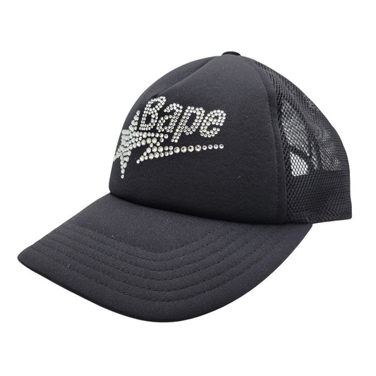 【中古品】【メンズ/レディース】 A BATHING APE アベイシングエイプ 001CPL802002L CRYSTAL STONE STA LOGO MESH CAP クリスタル ストーン ロゴ メッシュ キャップ 帽子 185-260530-kh-01-izu サイズ：F カラー：ブラック 万代Net店