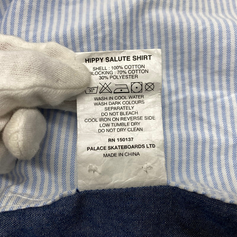 【中古品】【メンズ】 PALACE パレス HIPPY SALUTE SHIRT ヒッピー サルート シャツ トップス 長袖 142-260529-ya-10-izu サイズ：L カラー：ブルー×ホワイト 万代Net店