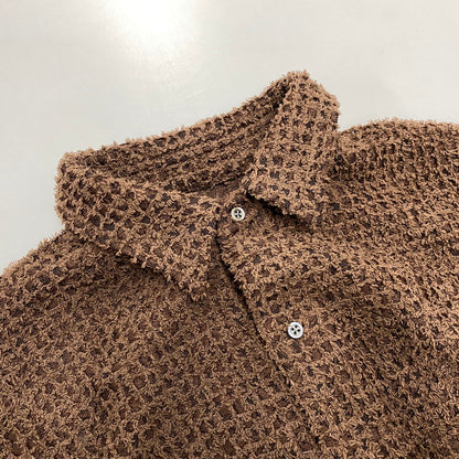 【中古美品】【メンズ】 JUHA ユハ 10230704-2 26SS FEATHER LACE SS SHIRT フェザー レース ショートスリーブ シャツ トップス 半袖 140-260529-cs-06-izu サイズ：4 カラー：ブラウン 万代Net店