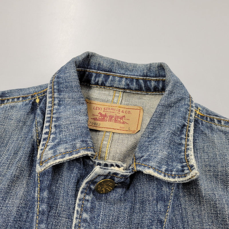 【中古品】【メンズ】 Levi's リーバイス DENIM COVERALL 70802 デニム カバーオール ジャケット 146-260601-as-09-izu サイズ：L カラー：インディゴ 万代Net店