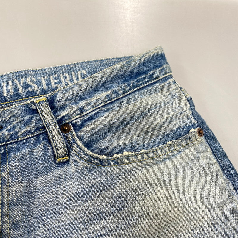 【中古品】【メンズ】 HYSTERIC GLAMOUR ヒステリックグラマー 02173AP12 STUDS CRASH PAINT DENIM PANTS スタッズ クラッシュ ペイント デニム パンツ ボトムス ズボン 151-260604-cs-08-izu サイズ：34 カラー：ライトインディゴ 万代Net店