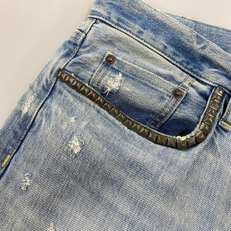 【中古品】【メンズ】 HYSTERIC GLAMOUR ヒステリックグラマー 02173AP12 STUDS CRASH PAINT DENIM PANTS スタッズ クラッシュ ペイント デニム パンツ ボトムス ズボン 151-260604-cs-08-izu サイズ：34 カラー：ライトインディゴ 万代Net店