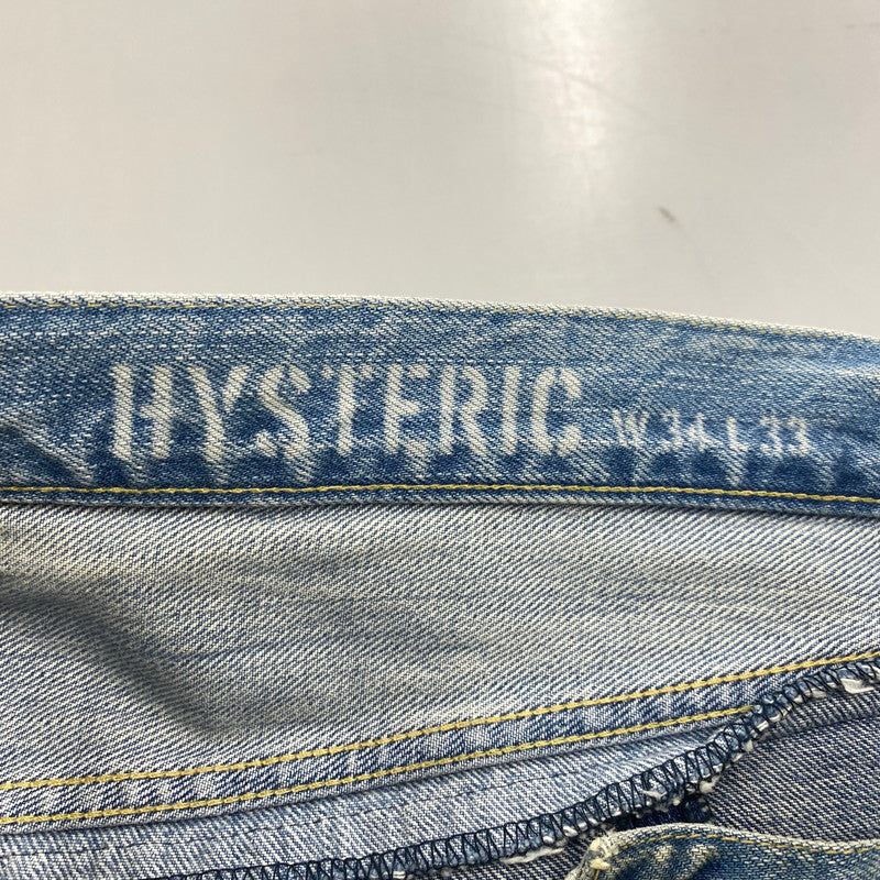 【中古品】【メンズ】 HYSTERIC GLAMOUR ヒステリックグラマー 02173AP12 STUDS CRASH PAINT DENIM PANTS スタッズ クラッシュ ペイント デニム パンツ ボトムス ズボン 151-260604-cs-08-izu サイズ：34 カラー：ライトインディゴ 万代Net店