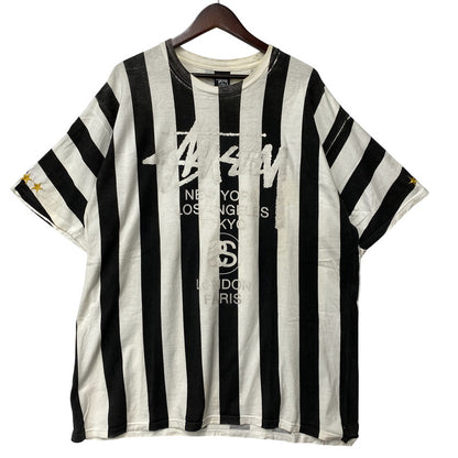 【現状渡し品】【メンズ】 STUSSY メキシコ製 STRIPE WORLD TOUR TEE ストライプ ワールド ツアー Tシャツ トップス 半袖 142-260608-ya-09-izu サイズ：XL カラー：ブラック×ホワイト 万代Net店