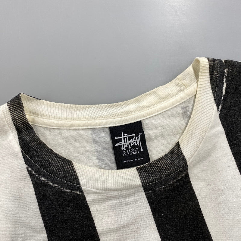 【現状渡し品】【メンズ】 STUSSY メキシコ製 STRIPE WORLD TOUR TEE ストライプ ワールド ツアー Tシャツ トップス 半袖 142-260608-ya-09-izu サイズ：XL カラー：ブラック×ホワイト 万代Net店