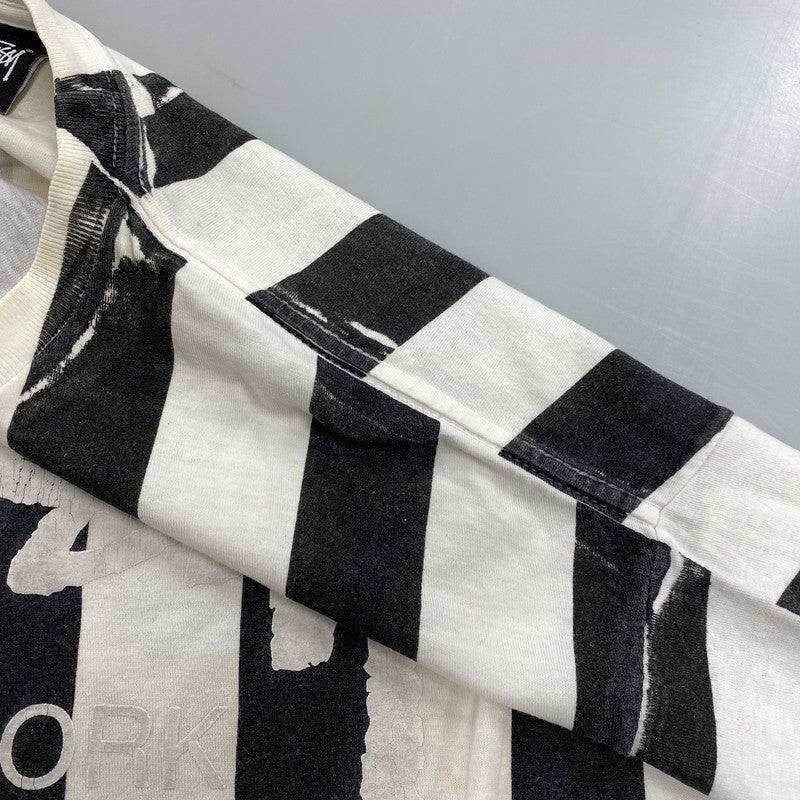 【現状渡し品】【メンズ】 STUSSY メキシコ製 STRIPE WORLD TOUR TEE ストライプ ワールド ツアー Tシャツ トップス 半袖 142-260608-ya-09-izu サイズ：XL カラー：ブラック×ホワイト 万代Net店