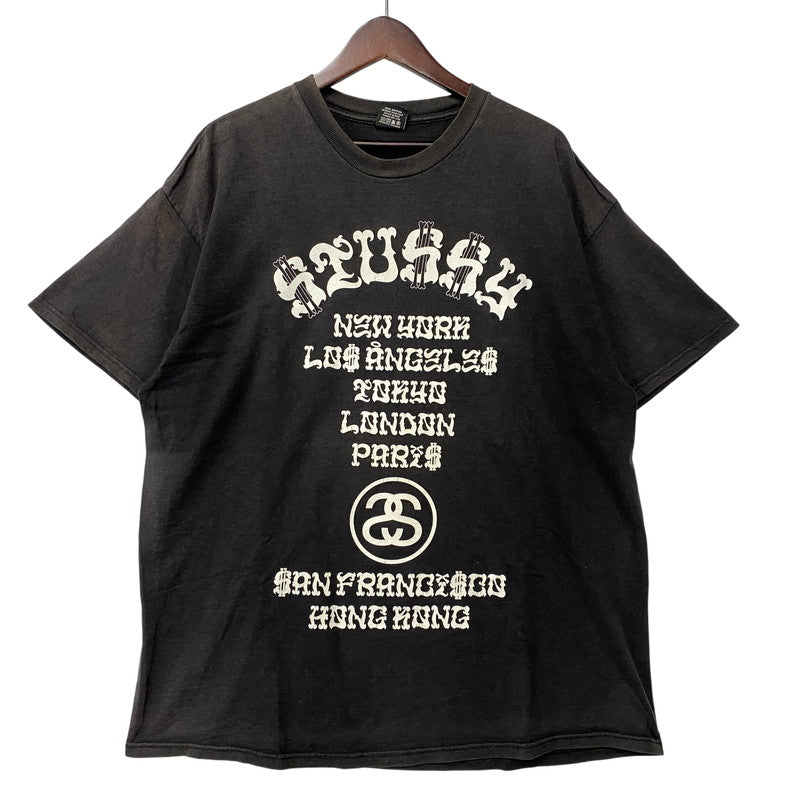 【現状渡し品】【メンズ】 STUSSY ステューシー メキシコ製 TAKA HAYASHI OLD ENGLISH WORLD TOUR TEE タカ ハヤシ オールド イングリッシュ ワールド ツアー Tシャツ トップス 142-260602-kh-04-izu サイズ：XL カラー：ブラック 万代Net店