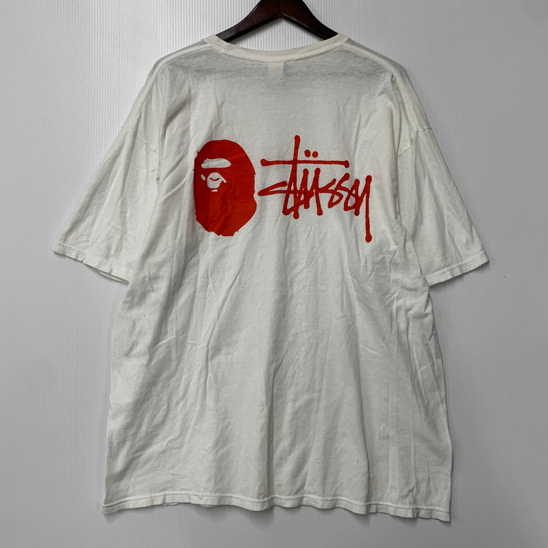【中古品】【メンズ】 SYUSSY×A BATHING APE ステューシー×アベイシングエイプ メキシコ製 ILL COLLABORATION TEE イル コラボレーション ティー トップス 長袖 142-260611-cs-08-izu サイズ：XL カラー：ホワイト 万代Net店