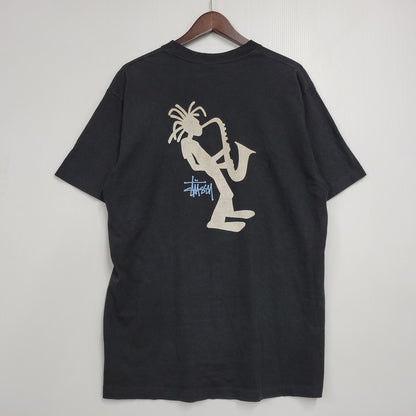 【中古品】【メンズ】 OLD STUSSY オールド ステューシー SAX SHADOW MAN TEE シャドーマン Tシャツ 半袖 紺タグ USA製 両シングル 142-260602-as-14-izu サイズ：L カラー：ブラック 万代Net店