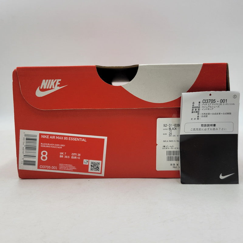 【中古品】【メンズ/レディース】 NIKE ナイキ AIR MAX 95 ESSENTIAL CI3705-001 エアマックス 95 エッセンシャル スニーカー シューズ 靴 160-260603-ay-04-izu サイズ：26cm カラー：BLACK/BLACK-DARK GREY 万代Net店