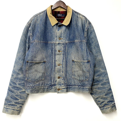 【現状渡し品】【メンズ】 Polo by Ralph Lauren ポロバイラルフローレン CHECK BLANKET LINER CORDUROY COLLAR DENIM JACKET コーデュロイ カラーデニムジャケット 146-260608-as-05-izu サイズ：XL カラー：インディゴ 万代Net店
