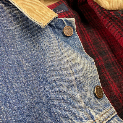 【現状渡し品】【メンズ】 Polo by Ralph Lauren ポロバイラルフローレン CHECK BLANKET LINER CORDUROY COLLAR DENIM JACKET コーデュロイ カラーデニムジャケット 146-260608-as-05-izu サイズ：XL カラー：インディゴ 万代Net店