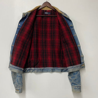 【現状渡し品】【メンズ】 Polo by Ralph Lauren ポロバイラルフローレン CHECK BLANKET LINER CORDUROY COLLAR DENIM JACKET コーデュロイ カラーデニムジャケット 146-260608-as-05-izu サイズ：XL カラー：インディゴ 万代Net店