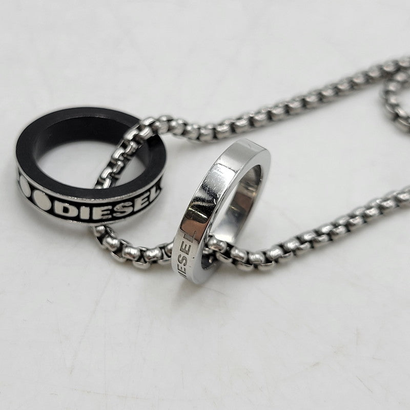【中古品】【メンズ/レディース】 DIESEL ディーゼル DOUBLE RING NECKLACE DX1168040 ダブルリング ネックレス アクセサリー 192-260618-as-14-izu カラー：シルバー 万代Net店