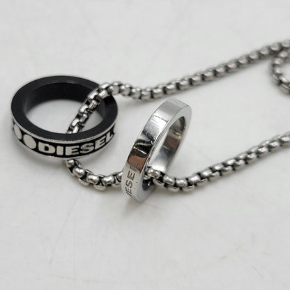 【中古品】【メンズ/レディース】 DIESEL ディーゼル DOUBLE RING NECKLACE DX1168040 ダブルリング ネックレス アクセサリー 192-260618-as-14-izu カラー：シルバー 万代Net店