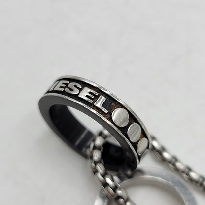 【中古品】【メンズ/レディース】 DIESEL ディーゼル DOUBLE RING NECKLACE DX1168040 ダブルリング ネックレス アクセサリー 192-260618-as-14-izu カラー：シルバー 万代Net店