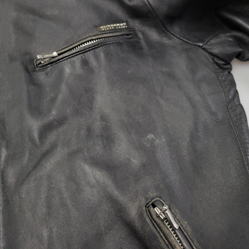 【現状渡し品】【メンズ】 BURBERRY BLACK LABEL バーバリーブラックレーベル BMP07-308-09 SHEEPSKIN SIDELINE JACKET シープスキン サイドライン ジャケット アウター 141-260613-ya-01-izu サイズ：L カラー：ブラック 万代Net店