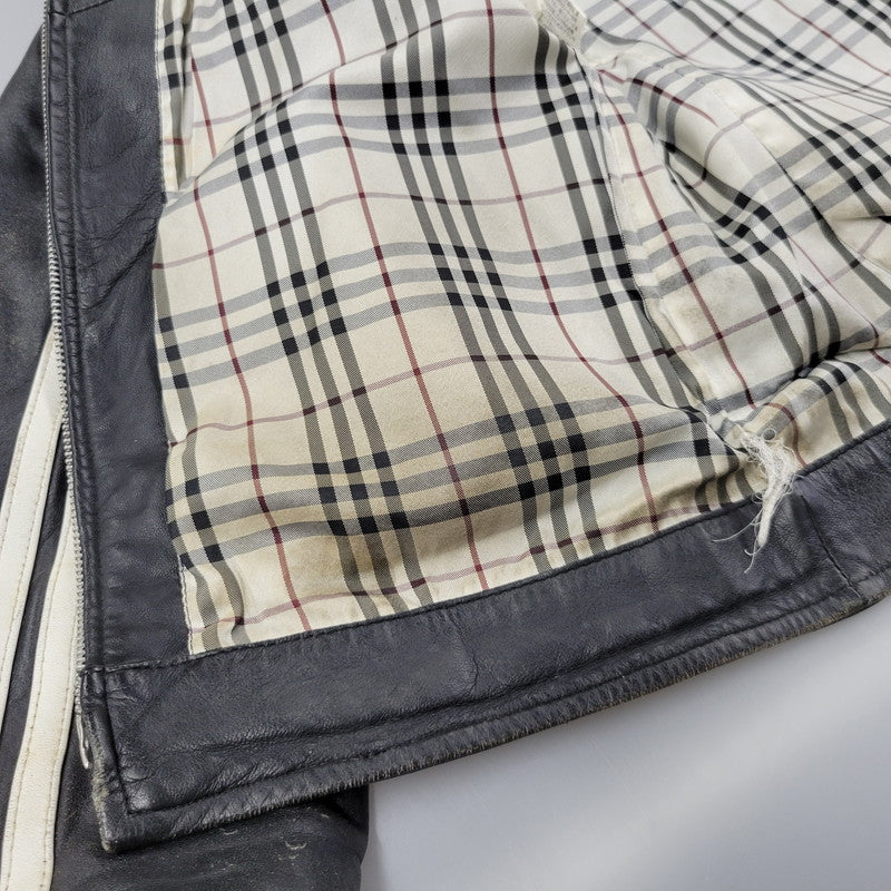 【現状渡し品】【メンズ】 BURBERRY BLACK LABEL バーバリーブラックレーベル BMP07-308-09 SHEEPSKIN SIDELINE JACKET シープスキン サイドライン ジャケット アウター 141-260613-ya-01-izu サイズ：L カラー：ブラック 万代Net店