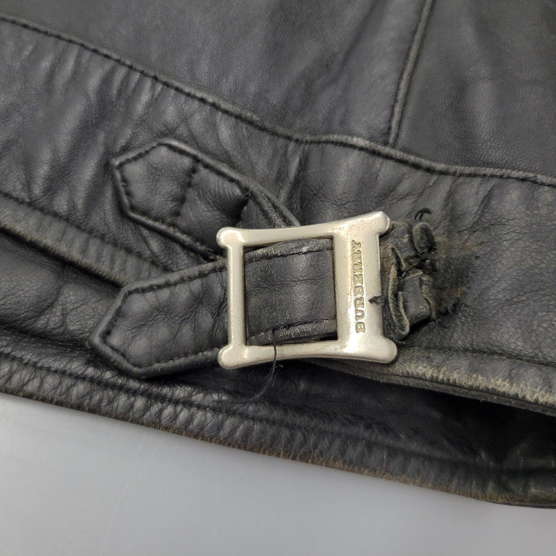 【現状渡し品】【メンズ】 BURBERRY BLACK LABEL バーバリーブラックレーベル BMP07-308-09 SHEEPSKIN SIDELINE JACKET シープスキン サイドライン ジャケット アウター 141-260613-ya-01-izu サイズ：L カラー：ブラック 万代Net店
