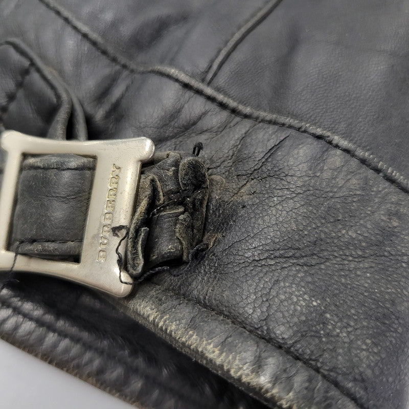 【現状渡し品】【メンズ】 BURBERRY BLACK LABEL バーバリーブラックレーベル BMP07-308-09 SHEEPSKIN SIDELINE JACKET シープスキン サイドライン ジャケット アウター 141-260613-ya-01-izu サイズ：L カラー：ブラック 万代Net店