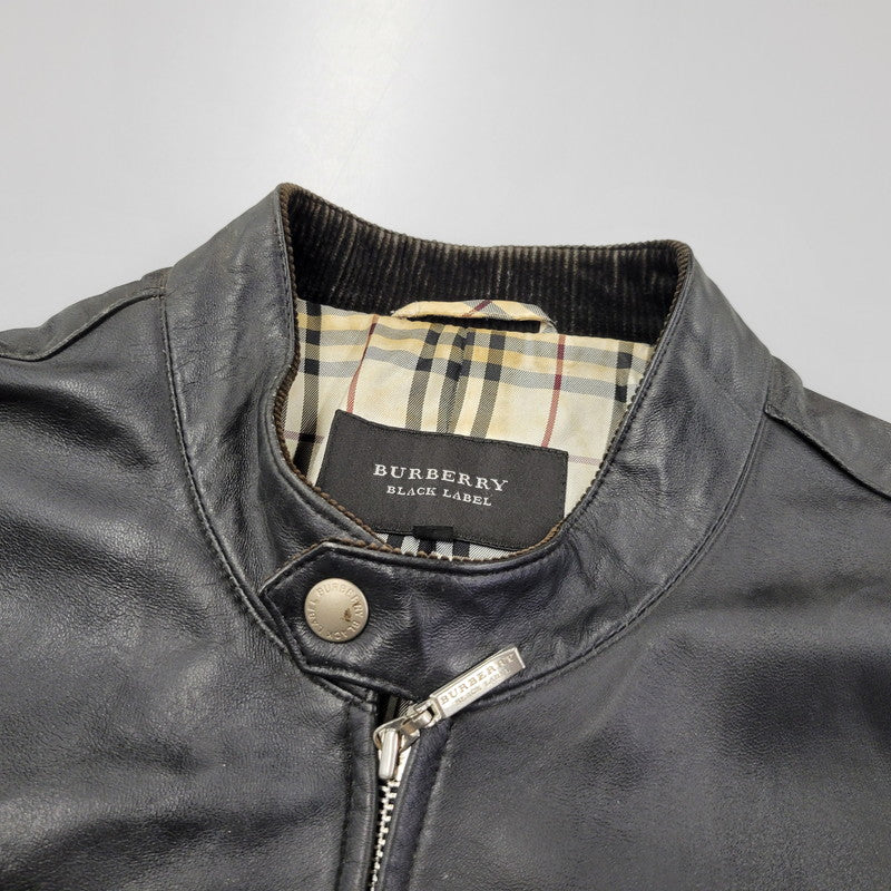 【現状渡し品】【メンズ】 BURBERRY BLACK LABEL バーバリーブラックレーベル BMP07-308-09 SHEEPSKIN SIDELINE JACKET シープスキン サイドライン ジャケット アウター 141-260613-ya-01-izu サイズ：L カラー：ブラック 万代Net店