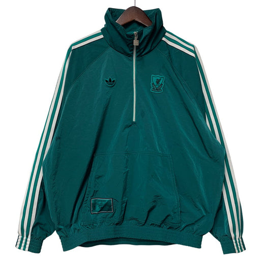 【中古品】【メンズ】 adidas アディダス LIVERPOOL FC TERRACE ICONS HALF-ZIP JACKET JW5474 リバプールFC テラスアイコン ハーフジップ ジャケット 148-260607-as-15-izu サイズ：L カラー：グリーン 万代Net店