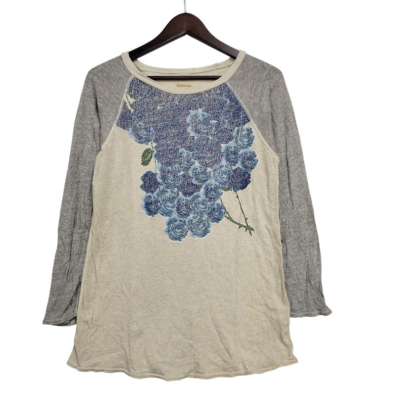 【中古品】【メンズ】 KAPITAL キャピタル BLUE ROSE TEE ブルーローズ Tシャツ トップス 140-260614-as-04-izu サイズ：1(S) カラー：ベージュ系×グレー 万代Net店