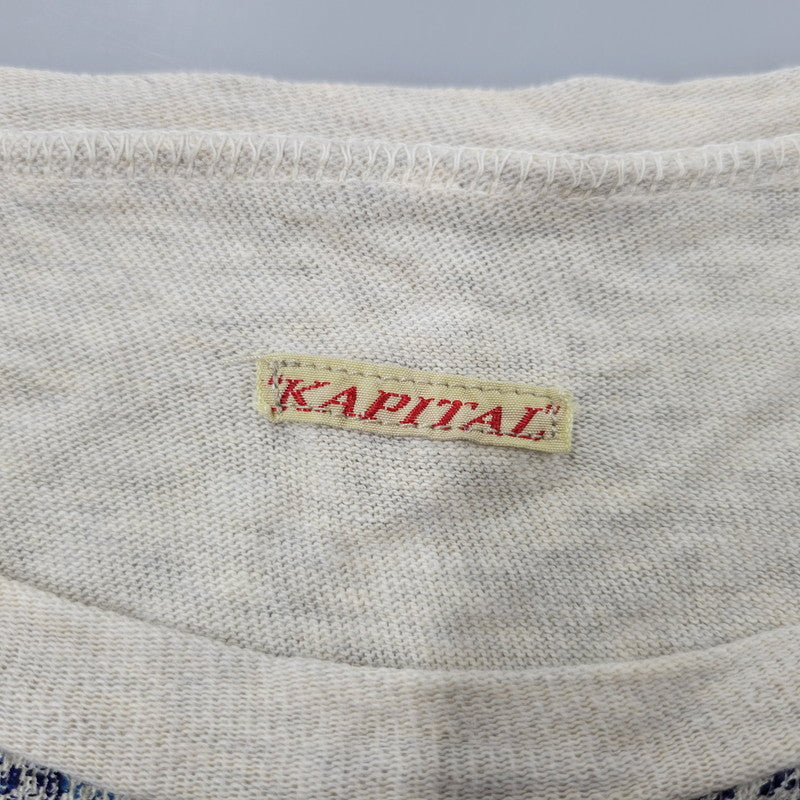 【中古品】【メンズ】 KAPITAL キャピタル BLUE ROSE TEE ブルーローズ Tシャツ トップス 140-260614-as-04-izu サイズ：1(S) カラー：ベージュ系×グレー 万代Net店