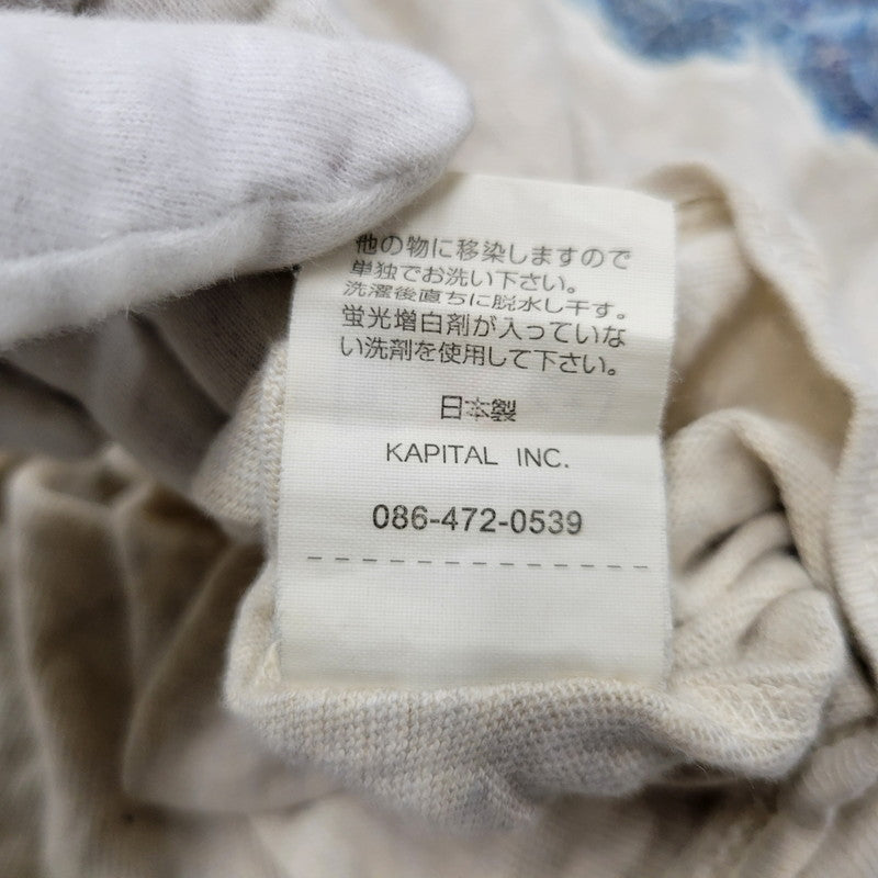 【中古品】【メンズ】 KAPITAL キャピタル BLUE ROSE TEE ブルーローズ Tシャツ トップス 140-260614-as-04-izu サイズ：1(S) カラー：ベージュ系×グレー 万代Net店