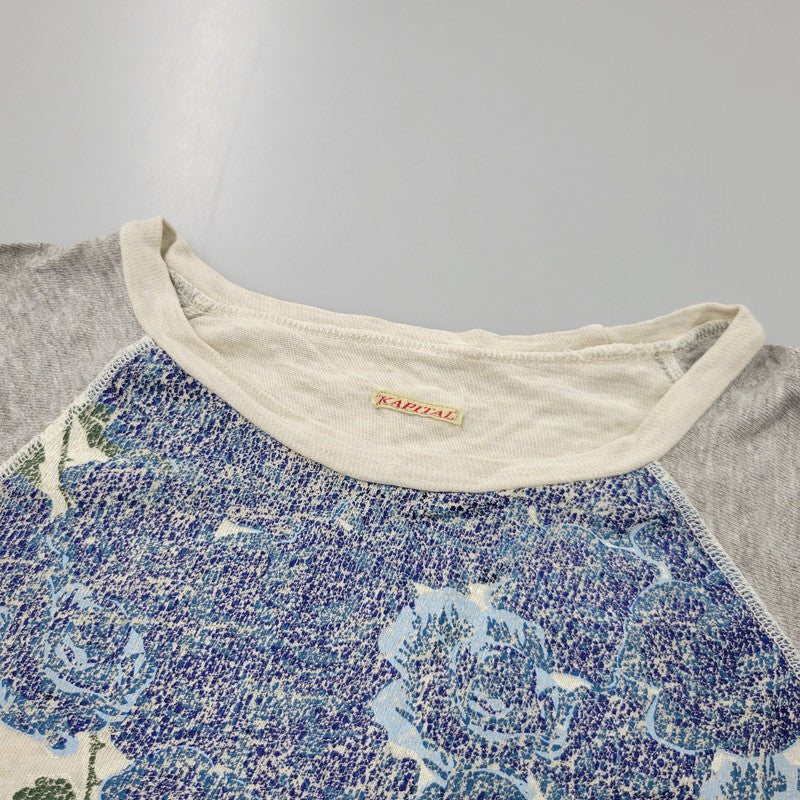 【中古品】【メンズ】 KAPITAL キャピタル BLUE ROSE TEE ブルーローズ Tシャツ トップス 140-260614-as-04-izu サイズ：1(S) カラー：ベージュ系×グレー 万代Net店