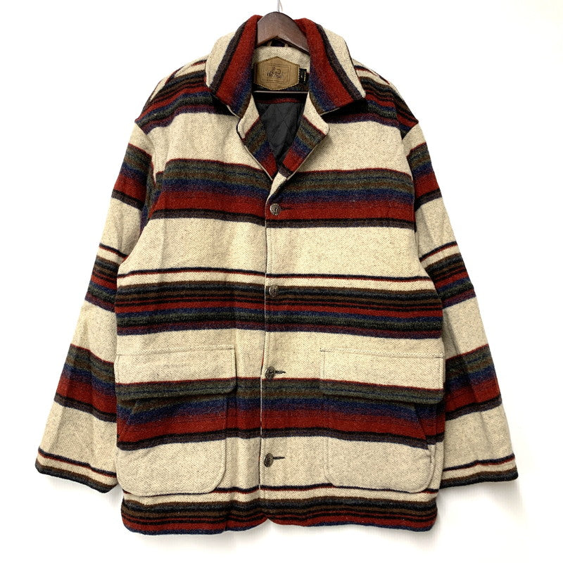 【中古品】【メンズ】 WOOLRICH ウールリッチ BORDER WOOL CHORE COAT ボーダー ウール チョア コート ジャケット USA製 146-260608-as-15-izu サイズ：L カラー：マルチカラー 万代Net店