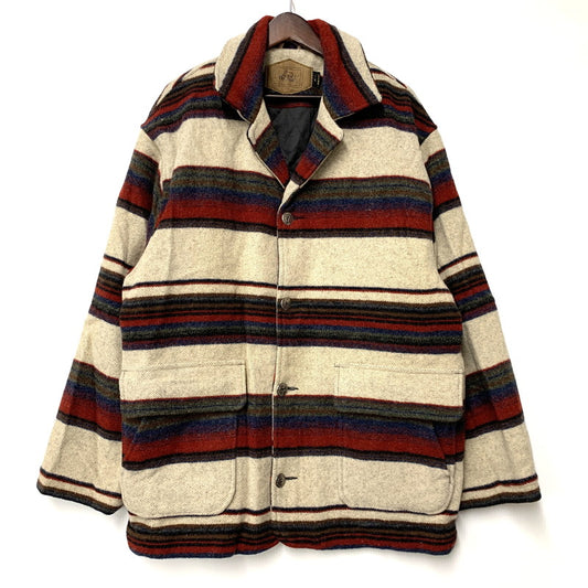 【中古品】【メンズ】 WOOLRICH ウールリッチ BORDER WOOL CHORE COAT ボーダー ウール チョア コート ジャケット USA製 146-260608-as-15-izu サイズ：L カラー：マルチカラー 万代Net店
